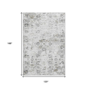 HomeRoots 10' X 14' Light Gray Charcoal Floral Medallion Area Rug - Washable, Stain Resistant, UV Protected 644204