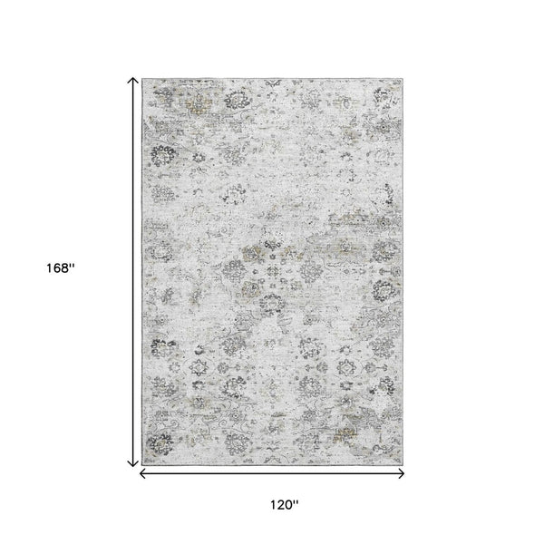 HomeRoots 10' X 14' Light Gray Charcoal Floral Medallion Area Rug - Washable, Stain Resistant, UV Protected 644204