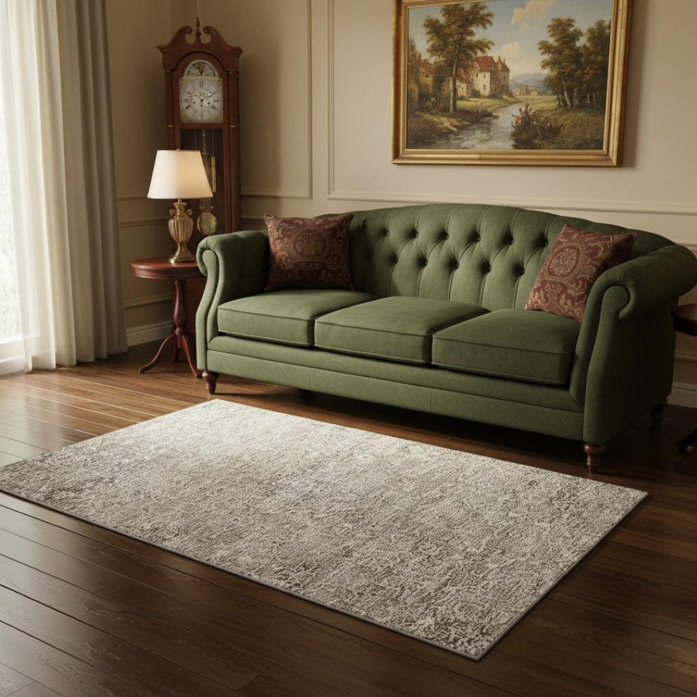 HomeRoots 5' X 8' Stone & Coffee Floral Medallion Area Rug - Machine Washable, Stain Resistant & UV Protected 644206