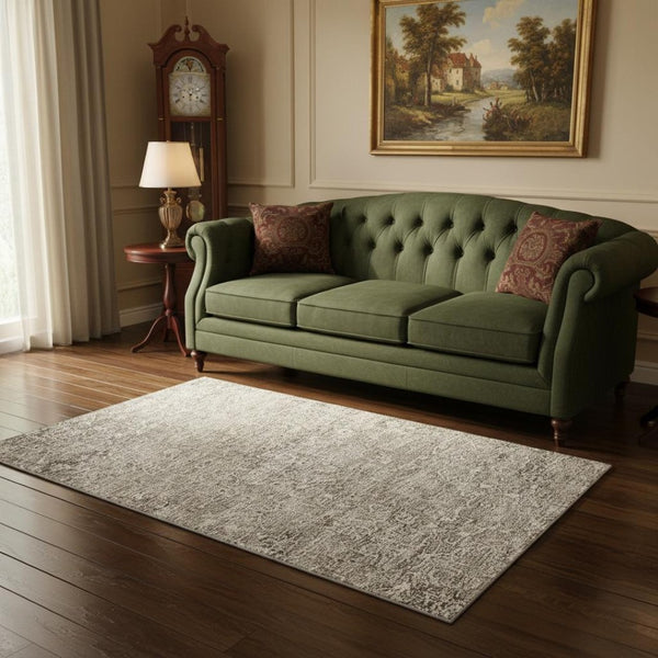 HomeRoots 5' X 8' Stone & Coffee Floral Medallion Area Rug - Machine Washable, Stain Resistant & UV Protected 644206