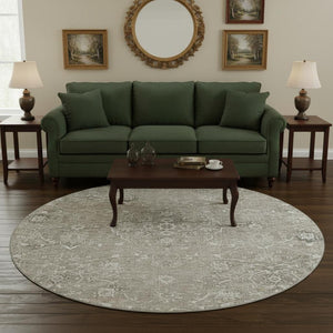 HomeRoots 8' Stone and Coffee Floral Medallion Rug - Washable, UV Protected, Stain-Resistant for Homes 644207