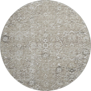 HomeRoots 8' Stone and Coffee Floral Medallion Rug - Washable, UV Protected, Stain-Resistant for Homes 644207