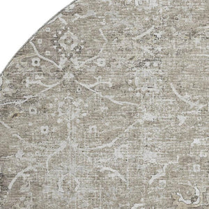 HomeRoots 8' Stone and Coffee Floral Medallion Rug - Washable, UV Protected, Stain-Resistant for Homes 644207
