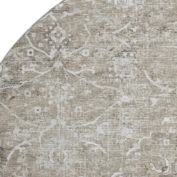 HomeRoots 8' Stone and Coffee Floral Medallion Rug - Washable, UV Protected, Stain-Resistant for Homes 644207