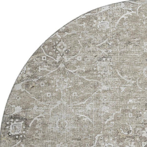 HomeRoots 8' Stone and Coffee Floral Medallion Rug - Washable, UV Protected, Stain-Resistant for Homes 644207