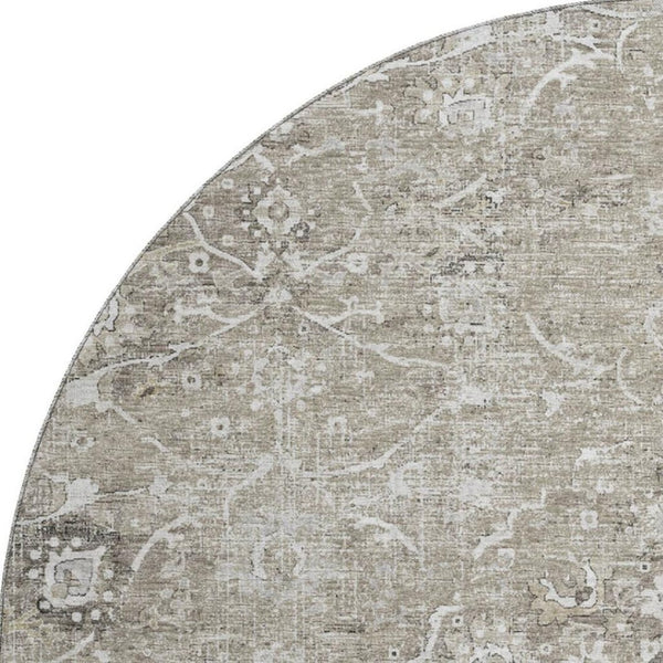 HomeRoots 8' Stone and Coffee Floral Medallion Rug - Washable, UV Protected, Stain-Resistant for Homes 644207