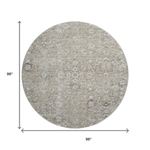 HomeRoots 8' Stone and Coffee Floral Medallion Rug - Washable, UV Protected, Stain-Resistant for Homes 644207