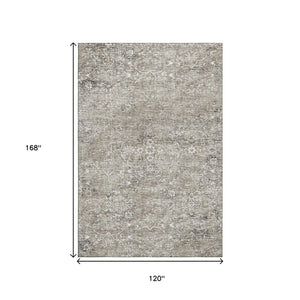 HomeRoots 10' X 14' Stone & Coffee Floral Medallion Area Rug - Durable, Washable, UV Protected & Elegant Design 644210