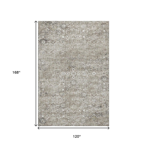 HomeRoots 10' X 14' Stone & Coffee Floral Medallion Area Rug - Durable, Washable, UV Protected & Elegant Design 644210