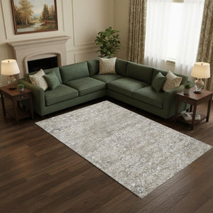 HomeRoots 10' X 14' Stone & Coffee Floral Medallion Area Rug - Durable, Washable, UV Protected & Elegant Design 644210