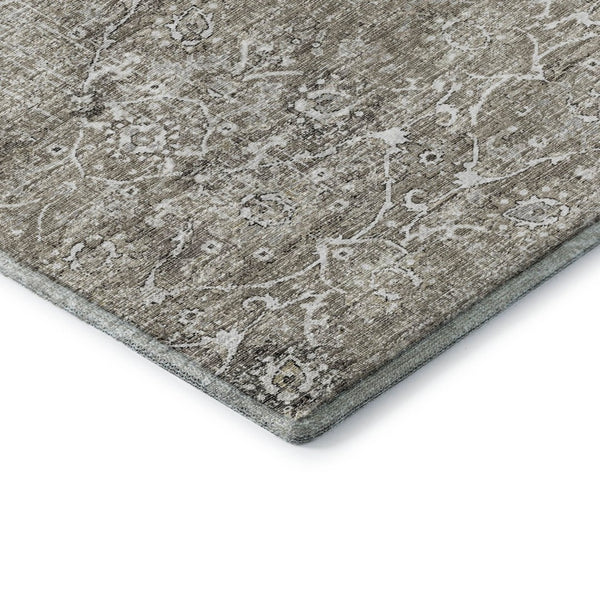 HomeRoots 10' X 14' Stone & Coffee Floral Medallion Area Rug - Durable, Washable, UV Protected & Elegant Design 644210