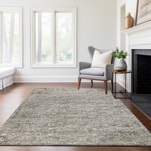 HomeRoots 10' X 14' Stone & Coffee Floral Medallion Area Rug - Durable, Washable, UV Protected & Elegant Design 644210