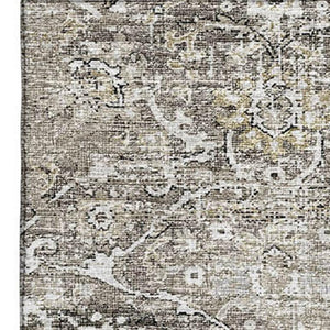 HomeRoots 10' X 14' Stone & Coffee Floral Medallion Area Rug - Durable, Washable, UV Protected & Elegant Design 644210