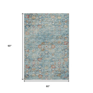 HomeRoots 5' X 8' Vibrant Floral Medallion Area Rug - Washable, UV-Protected, Durable, Pet & Kid-Friendly! 644212
