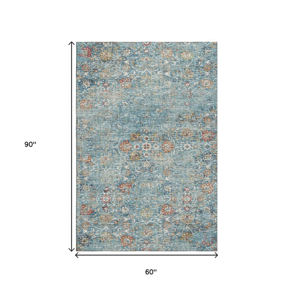 HomeRoots 5' X 8' Vibrant Floral Medallion Area Rug - Washable, UV-Protected, Durable, Pet & Kid-Friendly! 644212