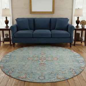 HomeRoots 8' Vibrant Floral Medallion Round Area Rug - Washable, UV Protected, Stain-Resistant for Busy Homes 644213