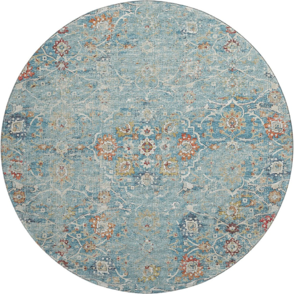 HomeRoots 8' Vibrant Floral Medallion Round Area Rug - Washable, UV Protected, Stain-Resistant for Busy Homes 644213