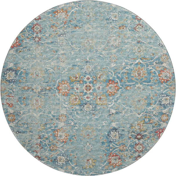 HomeRoots 8' Vibrant Floral Medallion Round Area Rug - Washable, UV Protected, Stain-Resistant for Busy Homes 644213