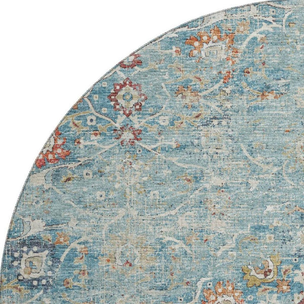 HomeRoots 8' Vibrant Floral Medallion Round Area Rug - Washable, UV Protected, Stain-Resistant for Busy Homes 644213