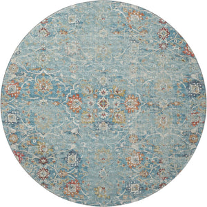 HomeRoots 8' Vibrant Floral Medallion Round Area Rug - Washable, UV Protected, Stain-Resistant for Busy Homes 644213