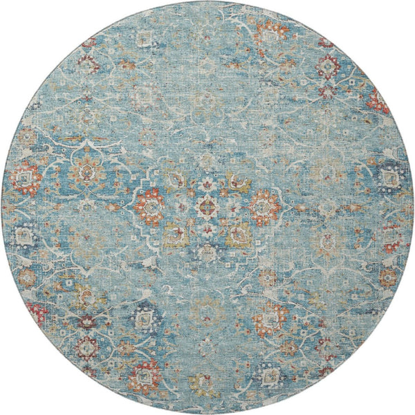 HomeRoots 8' Vibrant Floral Medallion Round Area Rug - Washable, UV Protected, Stain-Resistant for Busy Homes 644213