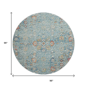 HomeRoots 8' Vibrant Floral Medallion Round Area Rug - Washable, UV Protected, Stain-Resistant for Busy Homes 644213
