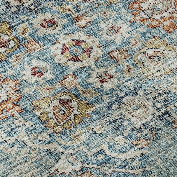 HomeRoots 9' X 12' Vibrant Blue, Orange & Gold Floral Medallion Area Rug - Washable, UV Protected & Durable 644215