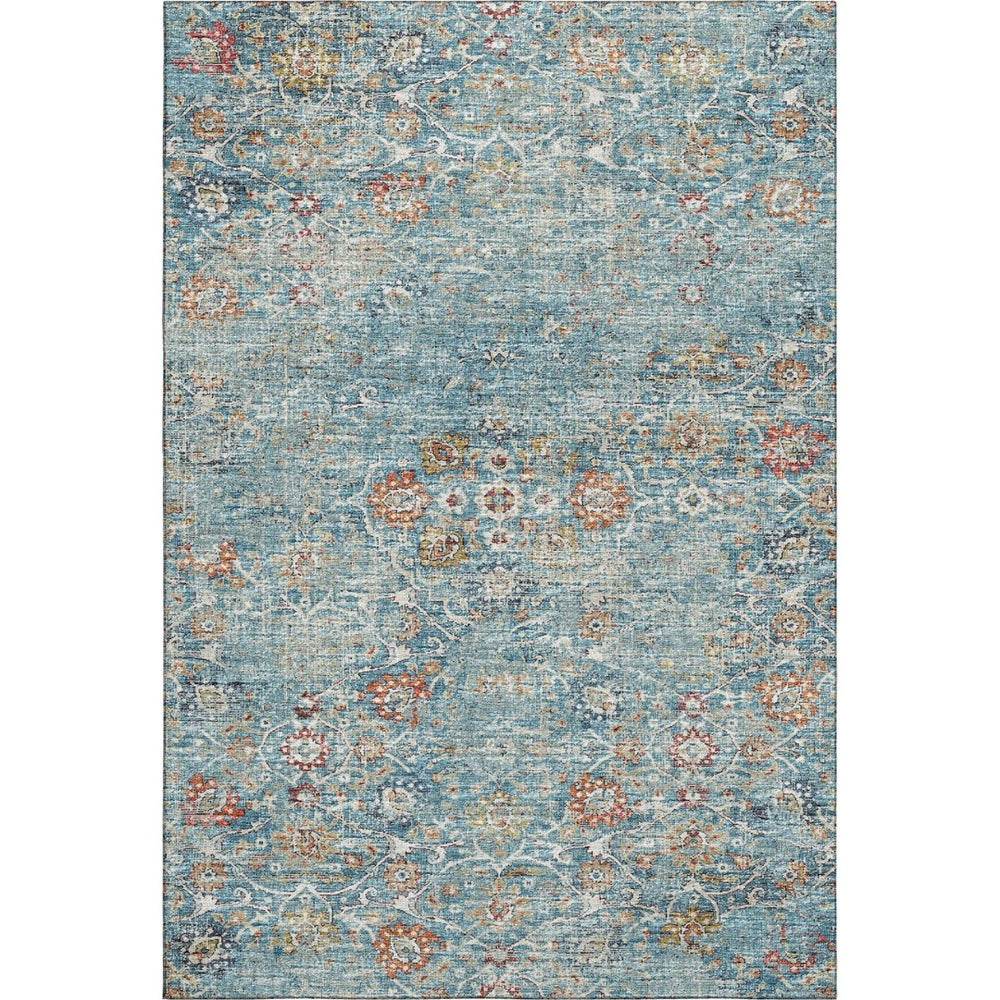 HomeRoots 10' Floral Medallion Area Rug - Washable, UV Protected, Stain Resistant in Blue, Orange & Gold! 644216