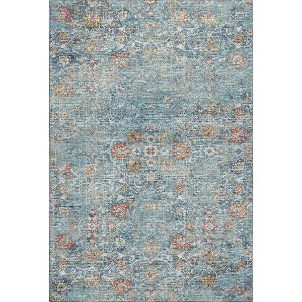 HomeRoots 10' Floral Medallion Area Rug - Washable, UV Protected, Stain Resistant in Blue, Orange & Gold! 644216