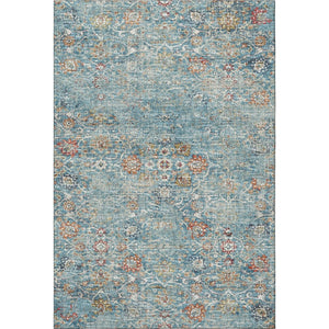 HomeRoots 10' Floral Medallion Area Rug - Washable, UV Protected, Stain Resistant in Blue, Orange & Gold! 644216