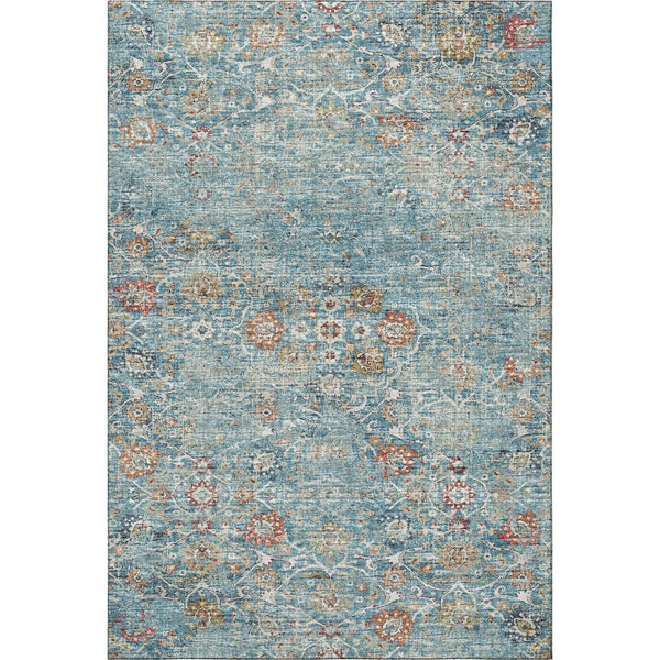 HomeRoots 10' Floral Medallion Area Rug - Washable, UV Protected, Stain Resistant in Blue, Orange & Gold! 644216