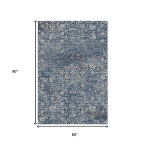 HomeRoots 5' X 8' Blue and Gray Floral Medallion Area Rug - Washable, Durable, UV-Protected for High-Traffic Spaces 644218