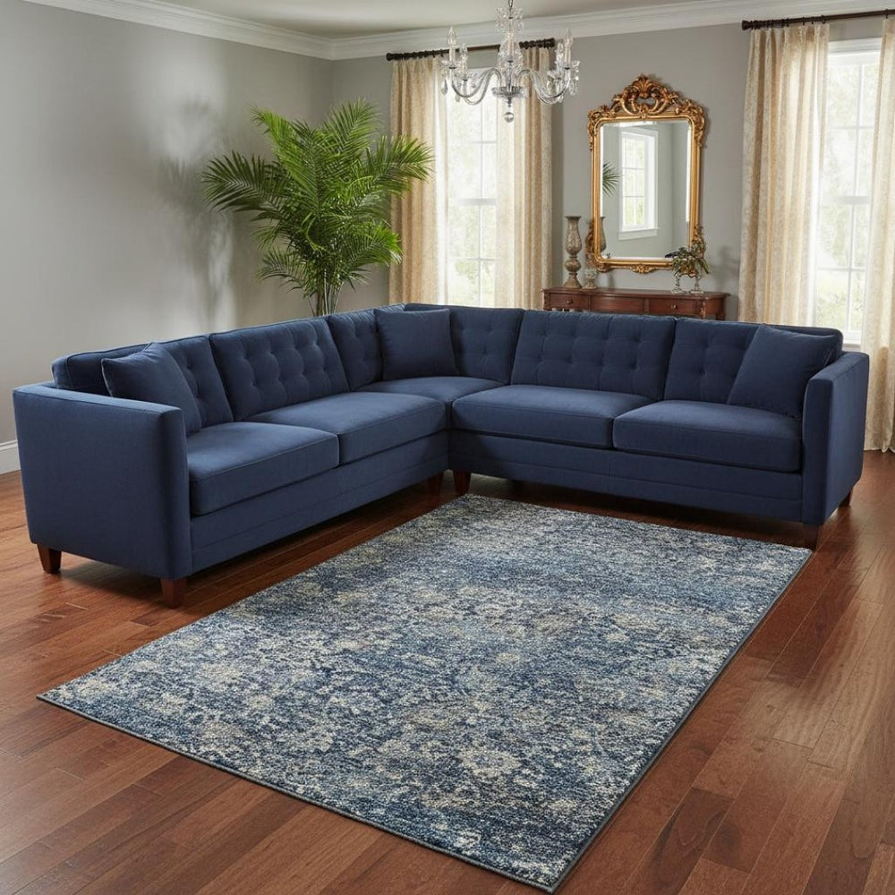 HomeRoots 5' X 8' Blue and Gray Floral Medallion Area Rug - Washable, Durable, UV-Protected for High-Traffic Spaces 644218