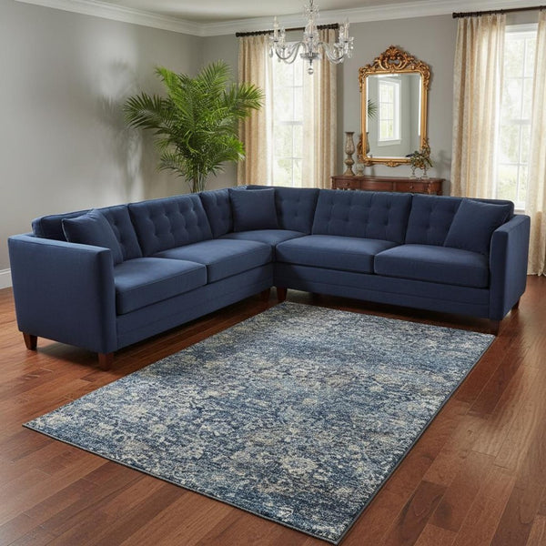 HomeRoots 5' X 8' Blue and Gray Floral Medallion Area Rug - Washable, Durable, UV-Protected for High-Traffic Spaces 644218