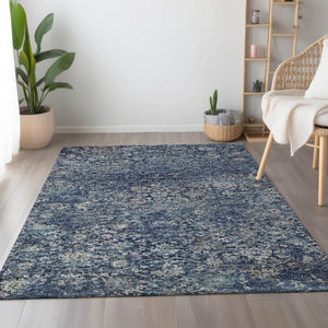 HomeRoots 5' X 8' Blue and Gray Floral Medallion Area Rug - Washable, Durable, UV-Protected for High-Traffic Spaces 644218