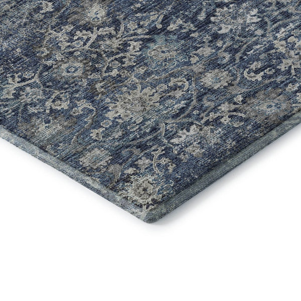 HomeRoots 5' X 8' Blue and Gray Floral Medallion Area Rug - Washable, Durable, UV-Protected for High-Traffic Spaces 644218