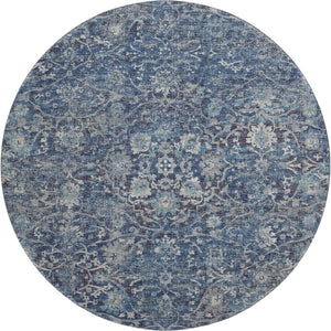 HomeRoots 8' Blue and Gray Floral Medallion Round Rug - Washable, Durable, UV Protected for Stylish Spaces 644219