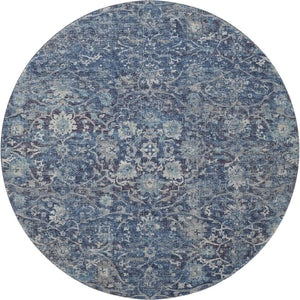 HomeRoots 8' Blue and Gray Floral Medallion Round Rug - Washable, Durable, UV Protected for Stylish Spaces 644219