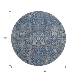 HomeRoots 8' Blue and Gray Floral Medallion Round Rug - Washable, Durable, UV Protected for Stylish Spaces 644219