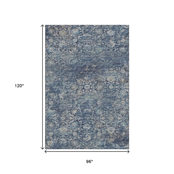 HomeRoots 8' X 10' Elegant Blue and Gray Floral Medallion Area Rug - Washable, Stain Resistant, UV Protected! 644220