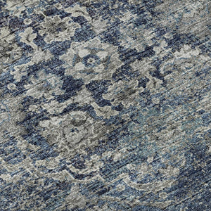 HomeRoots 8' X 10' Elegant Blue and Gray Floral Medallion Area Rug - Washable, Stain Resistant, UV Protected! 644220
