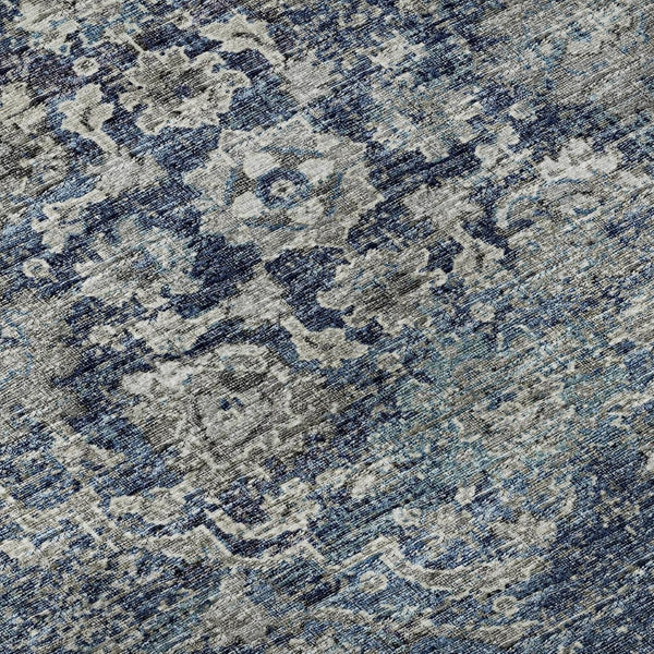 HomeRoots 8' X 10' Elegant Blue and Gray Floral Medallion Area Rug - Washable, Stain Resistant, UV Protected! 644220
