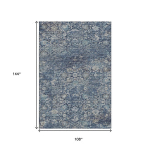 HomeRoots 9' X 12' Elegant Blue and Gray Floral Medallion Rug – Washable, UV Protected, Perfect for Busy Homes 644221