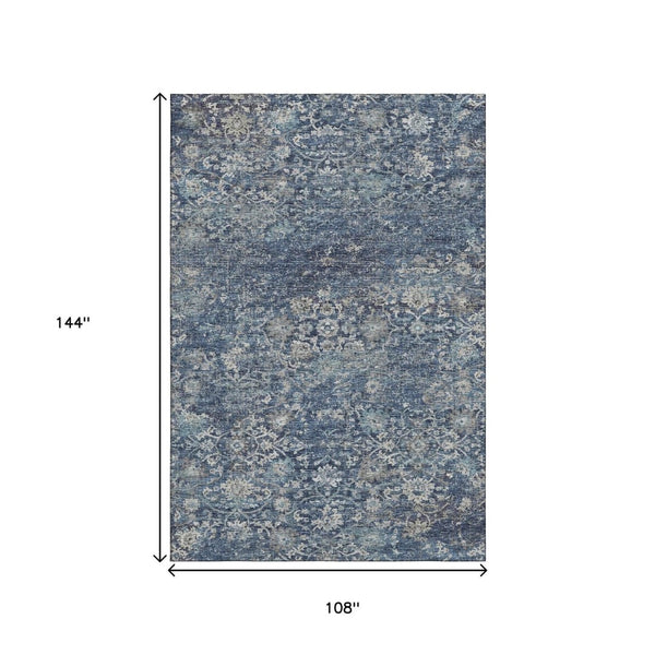 HomeRoots 9' X 12' Elegant Blue and Gray Floral Medallion Rug – Washable, UV Protected, Perfect for Busy Homes 644221