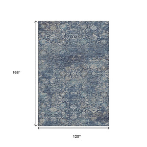 HomeRoots 10' X 14' Blue and Gray Floral Medallion Washable Area Rug – Stain Resistant, UV Protected Elegance 644222