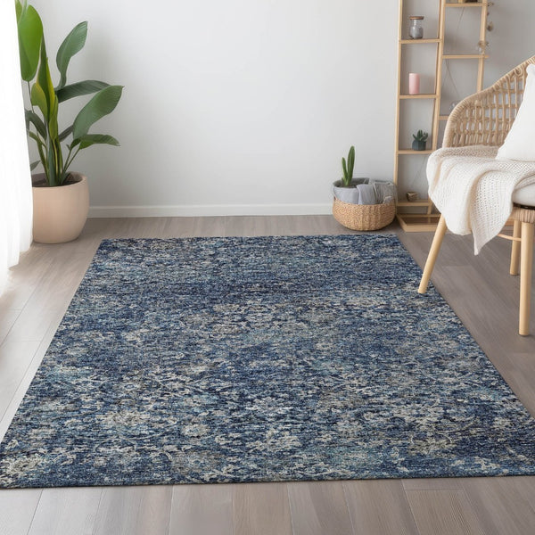 HomeRoots 10' X 14' Blue and Gray Floral Medallion Washable Area Rug – Stain Resistant, UV Protected Elegance 644222