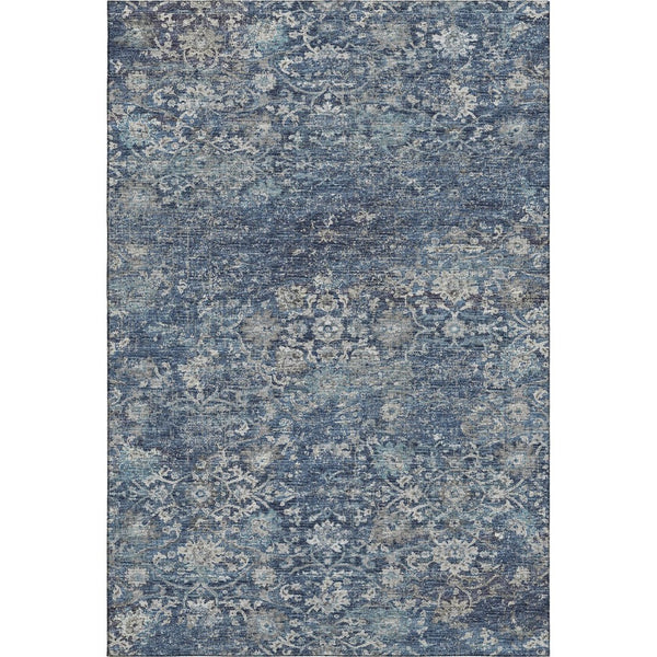 HomeRoots 10' X 14' Blue and Gray Floral Medallion Washable Area Rug – Stain Resistant, UV Protected Elegance 644222