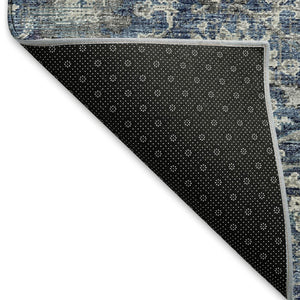 HomeRoots 10' X 14' Blue and Gray Floral Medallion Washable Area Rug – Stain Resistant, UV Protected Elegance 644222