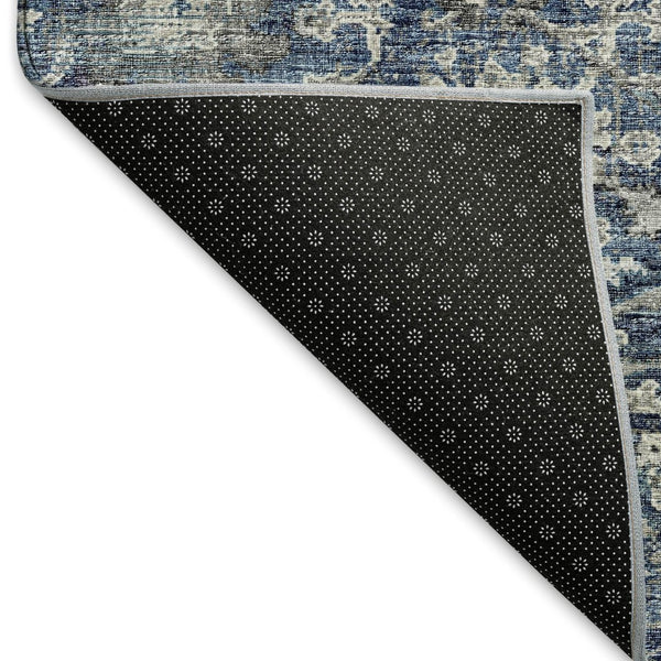 HomeRoots 10' X 14' Blue and Gray Floral Medallion Washable Area Rug – Stain Resistant, UV Protected Elegance 644222