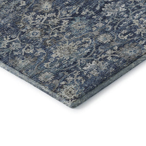 HomeRoots 10' X 14' Blue and Gray Floral Medallion Washable Area Rug – Stain Resistant, UV Protected Elegance 644222